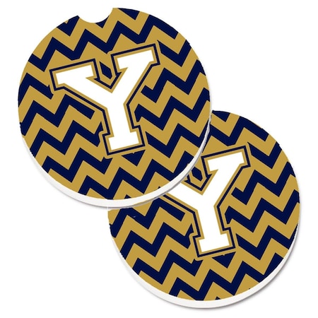 Carolines Treasures Letter Y Chevron Navy Blue and Gold Set of 2 Cup Holder Car Coaster CJ1057-YCARC